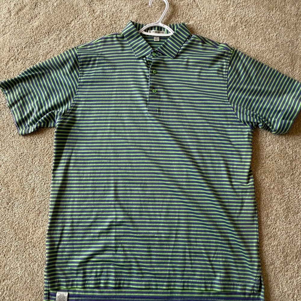Peter Millar Blue and Green Striped Polo Shirt